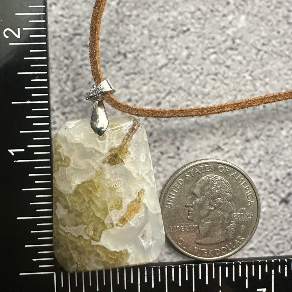 Moss Agate Pendant Necklace on Brown Faux Suede - Picture 7 of 8